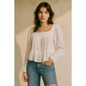 Y2K American Eagle Women Blouse Size S White Sheer Peasant Boho Babydoll Fairy